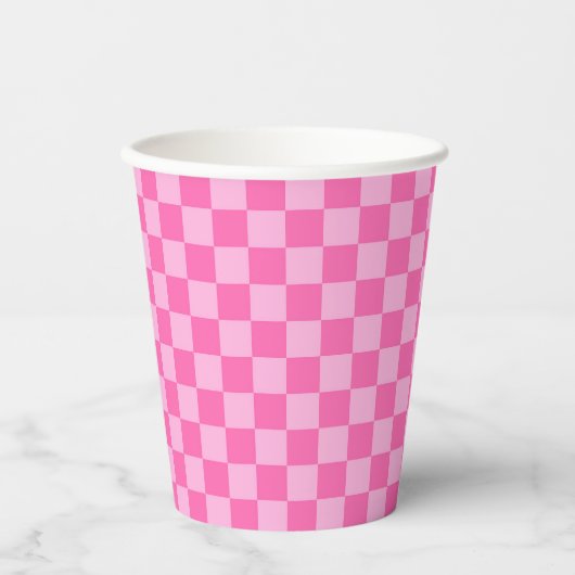 ホットピンクチェッカーボード 紙コップ (正面)