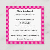 ホットピンクチェックパターン&ビッグロゴ スクエア名刺 (裏面)