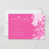 ホットピンクチノイスリーフラワーガーデンウェディングRSVP カード (正面)