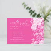 ホットピンクチノイスリーフラワーガーデンウェディングRSVP カード (スタンド正面)