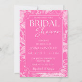 ホットピンクチノイスリーフローラ牡丹ブライダルシャワー 招待状 (正面)