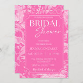 ホットピンクチノイスリーフローラ牡丹ブライダルシャワー 招待状 (正面/裏面)