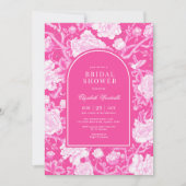 ホットピンクチノワセリーボタニカル牡丹ブライダルシャワー 招待状 (正面)