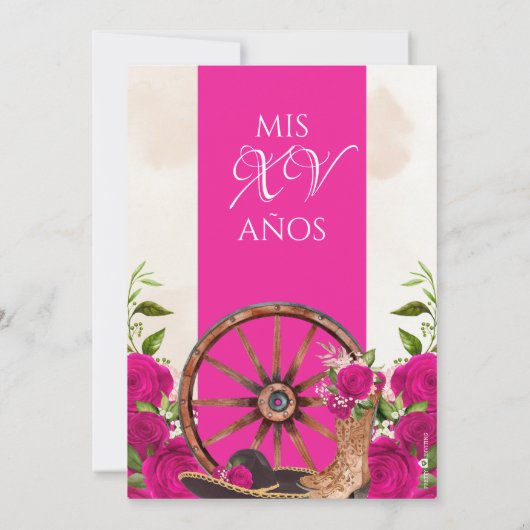 ホットピンクチャロウェスタンバラフローラキンセアニラ 招待状 (裏面)