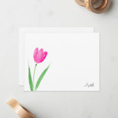ホットピンクチューリップステムウォーター色ノートカード ノートカード (正面/裏面インサイチュ)