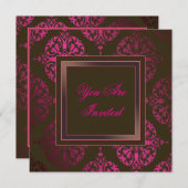 ホットピンクチョコレートブラウン&ピンクパーティの招待状 招待状 (正面/裏面)