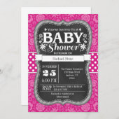 ホットピンクチョークボードフローラベビーシャワー招待状 招待状 (正面/裏面)