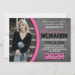 ホットピンクチョークボード卒業写真の発表 招待状