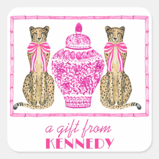 ホットピンクチータチノセリーギフトステッカー スクエアシール (正面)