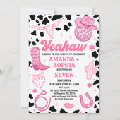 ホットピンクツイン女性のカーボーイロデオウエスタンディスコ誕生日 招待状 (正面)