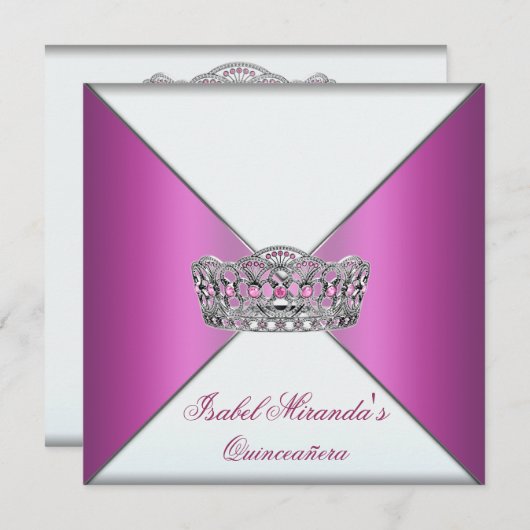 ホットピンクティアラキンセアニェラ15日パーティー 招待状 (正面/裏面)