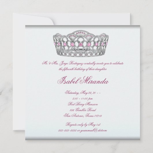 ホットピンクティアラキンセアニェラ15日パーティー 招待状 (裏面)