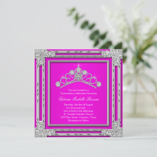 ホットピンクティアラスイーツ15キンセアニェラ 招待状 (スタンド正面)