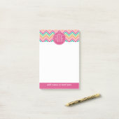 ホットピンクティール（緑がかった色）オレンジシェブロンカスタムズモノグラム ポストイット (デスク上)