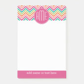 ホットピンクティール（緑がかった色）オレンジシェブロンカスタムズモノグラム ポストイット (正面)