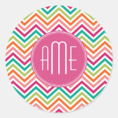 ホットピンクティール(緑がかった色)オレンジシェブロンカスタムズモノグラム ラウンドシール (正面)