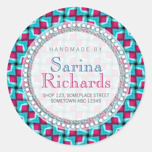 ホットピンクティール（緑がかった色）カッコいい柄ステッカー手作り ラウンドシール (正面)