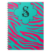ホットピンクティール(緑がかった色)ゼブラプリント動物スパイラルノート ノートブック (正面)
