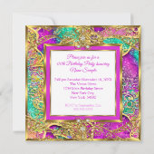 ホットピンクティール（緑がかった色）パープルエリート金ゴールド誕生日パーティー 招待状 (裏面)