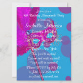 ホットピンクティール(緑がかった色)ブルースウィート16マスカレードパーティー 招待状 (裏面)
