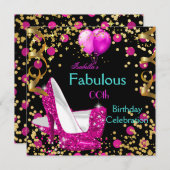 ホットピンクティール(緑がかった色)ブルーハイヒールバースデーパーティー2 招待状 (正面/裏面)