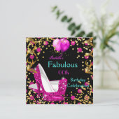 ホットピンクティール(緑がかった色)ブルーハイヒールバースデーパーティー2 招待状 (スタンド正面)