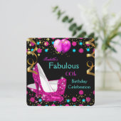 ホットピンクティール（緑がかった色）ブルーハイヒールバースデーパーティー 招待状 (スタンド正面)