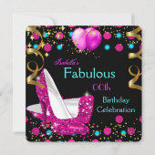 ホットピンクティール（緑がかった色）ブルーハイヒールバースデーパーティー 招待状 (正面)