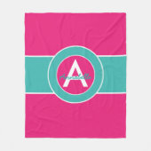 ホットピンクティール（緑がかった色）モノグラムパーソナライズされた フリースブランケット (正面)