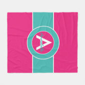 ホットピンクティール（緑がかった色）モノグラムパーソナライズされた フリースブランケット (正面(横))