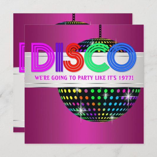 ホットピンクディスコパーティの招待状 招待状 (正面/裏面)