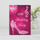 ホットピンクディスコボールスパークルヒール19誕生日 招待状 (スタンド正面)