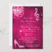 ホットピンクディスコボール&スパークルヒールブライダルシャワー 招待状 (裏面)