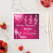 ホットピンクディスコボール&スパークルヒール50th スタンダードカクテルナプキン (インサイチュ)