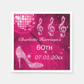 ホットピンクディスコボール&スパークルヒール60th スタンダードカクテルナプキン (正面)