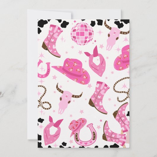 ホットピンクディスコモダンボールウェスタンロデオ誕生日 招待状 (裏面)
