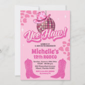 ホットピンクディスコ女性のカーボーイイエハウバースデーパーティー 招待状 (正面)