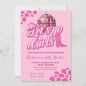 ホットピンクディスコ女性のカーボーイ誕生日パーティーの招待 招待状 (正面)