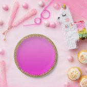 ホットピンクディップ金ゴールドグリッターグラムスパークルパーティー ペーパープレート (パーティー)