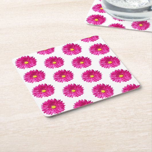 ホットピンクデイジーフローラコースター スクエアペーパーコースター (アングル)