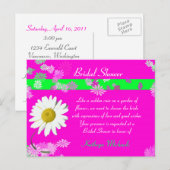 ホットピンクデイジーブライダルシャワー葉書 インビテーションポストカード (正面/裏面)