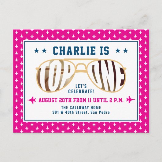 ホットピンクトップワンファイターパイロットテーマファースト誕生日 ポストカード (正面)