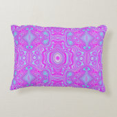 ホットピンクトリップ（幻覚体験）のようなとアクアブルーの抽象芸術パターン アクセントクッション (裏面)