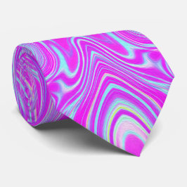 ホットピンクトリップ（幻覚体験）のようなとアクアブルーの抽象芸術パターン ネクタイ