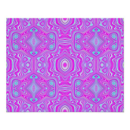 ホットピンクトリップ（幻覚体験）のようなとアクアブルーの抽象芸術パターン ポスター (正面)
