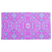 ホットピンクトリップ(幻覚体験)のようなとアクアブルーの抽象芸術パターン 枕カバー (正面右)