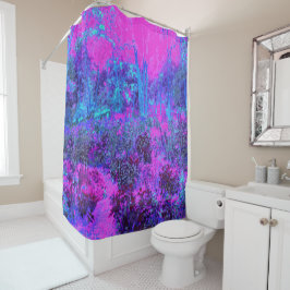ホットピンクトリップ(幻覚体験)のようなとブルーの印象派の風景 シャワーカーテン