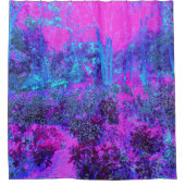 ホットピンクトリップ(幻覚体験)のようなとブルーの印象派の風景 シャワーカーテン (正面)