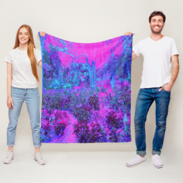 ホットピンクトリップ(幻覚体験)のようなとブルーの印象派の風景 フリースブランケット