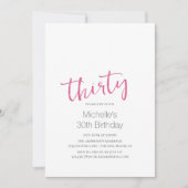 ホットピンクトレンディーモダンミニマル30歳の誕生日 招待状 (正面)